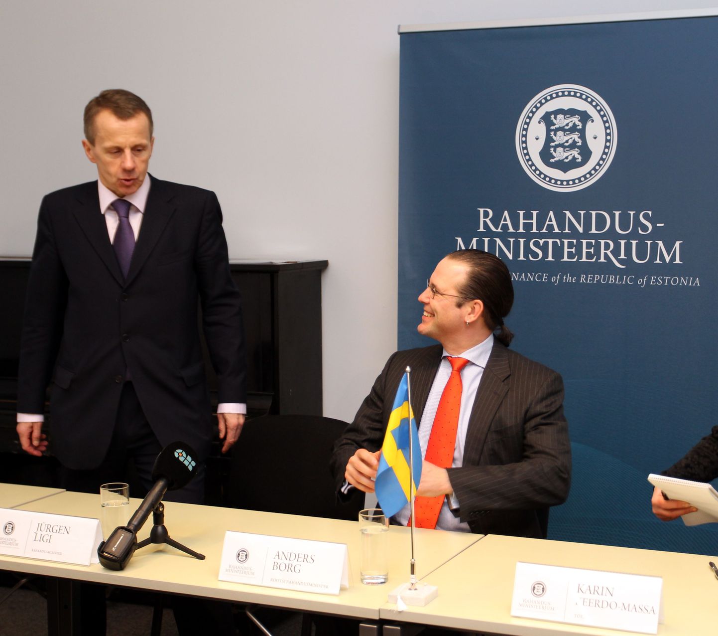 Rootsi rahandusminister Anders Borg ja Jürgen Ligi tänasel pressikonverentsil.