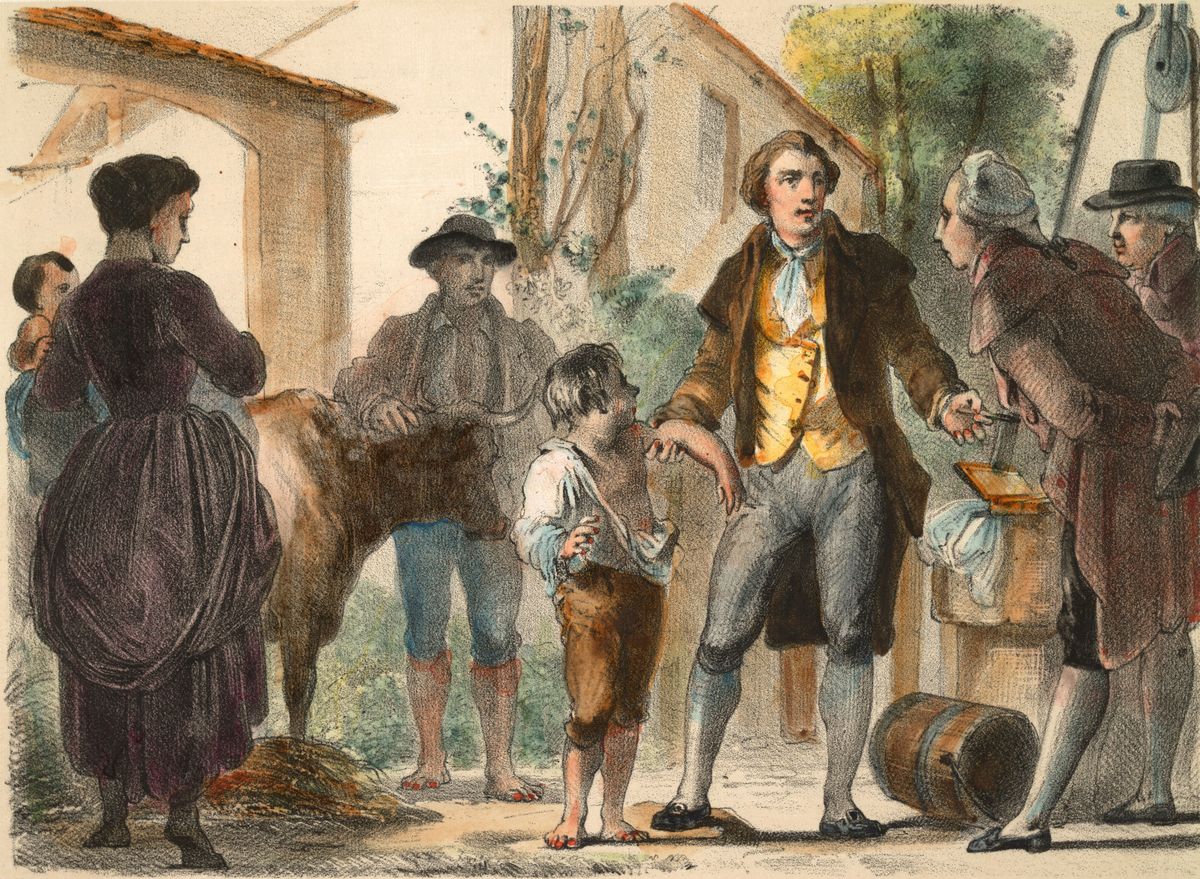 Edward Jenner esimese vaktsineeritud poisi James Phippsiga.