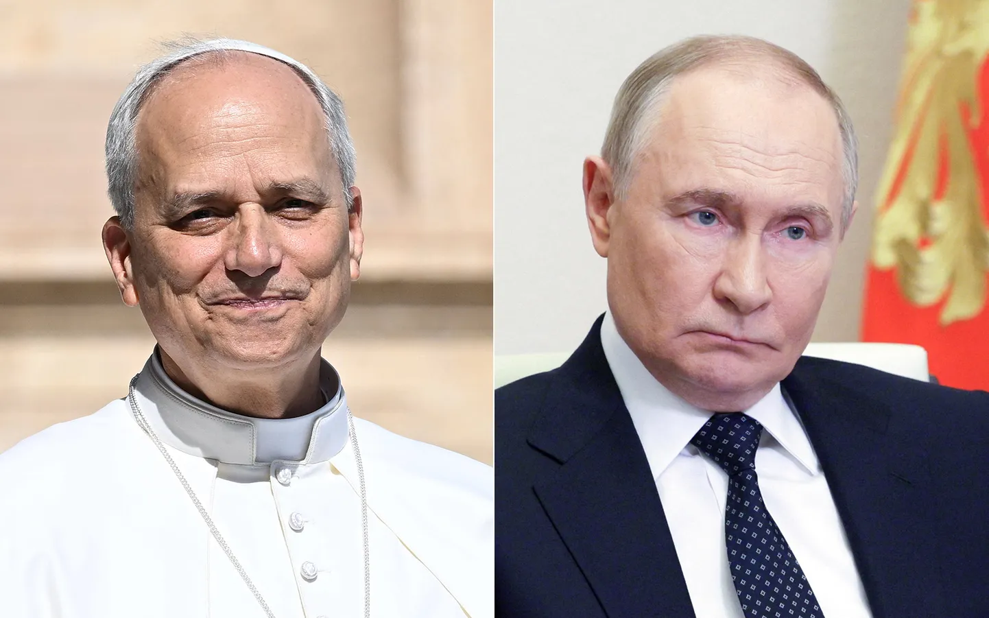 Krievijas diktators Vladimirs Putins un Romas katoļu baznīcas pāvests Leons XIV