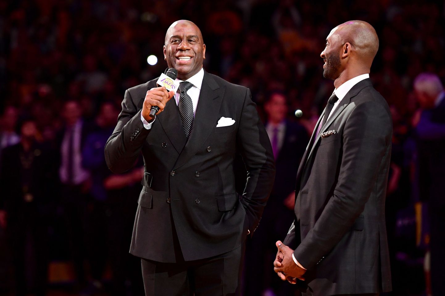 Magic Johnson ja Kobe Bryant pidulikul tseremoonial.