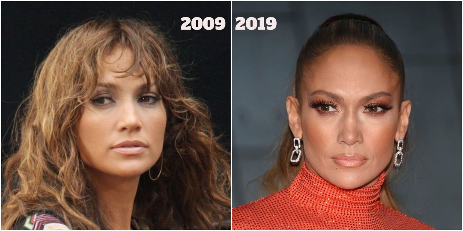 Jennifer Lopez 2009. aastal ja 2019. aastal.