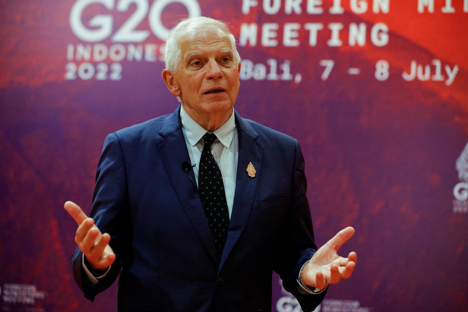 Josep Borrell ühenduse G20 kohtumisel kõnelemas.