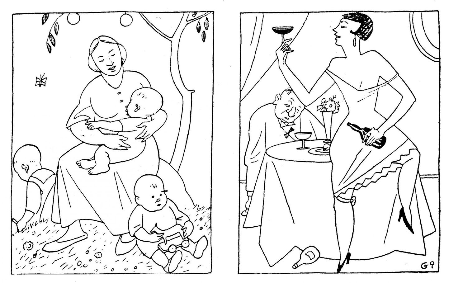«Evolutsioon. Enne oli naine uhke, kui võis olla õnnelik ema. Nüüd on «ajakohane naine» uhke, kui suudab juua mehe laua alla.» Nõnda kõlab karikaturist Gori ehk Vello Agori pilapiltide saatetekst 1930. aastatest.