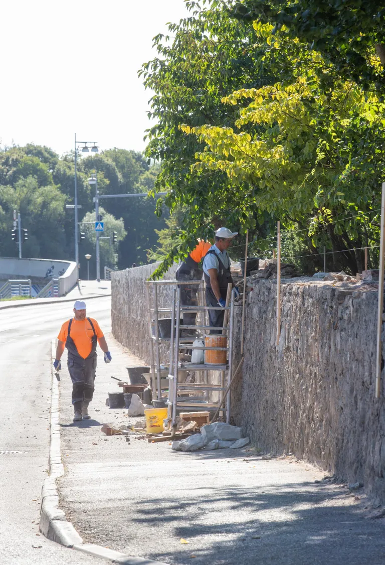 Tartu ülikooli botaanikaaia müüri renoveerimine Emajõe tänava lõigul. Müürile pannakse niiskuse tõrjumiseks katusekivid.