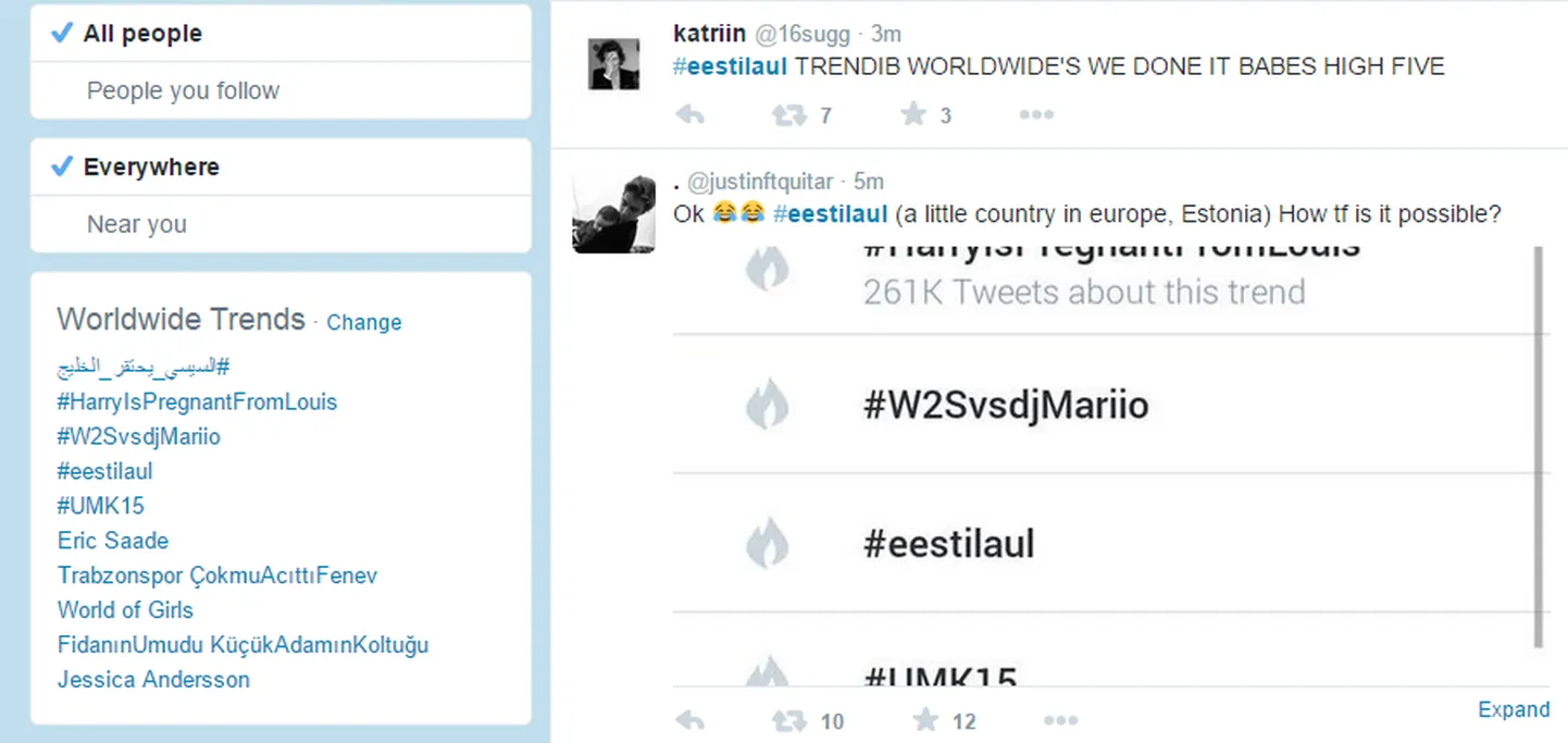 Märksõna #eestilaul üks maailma trendikamatest teemadest Twitteris