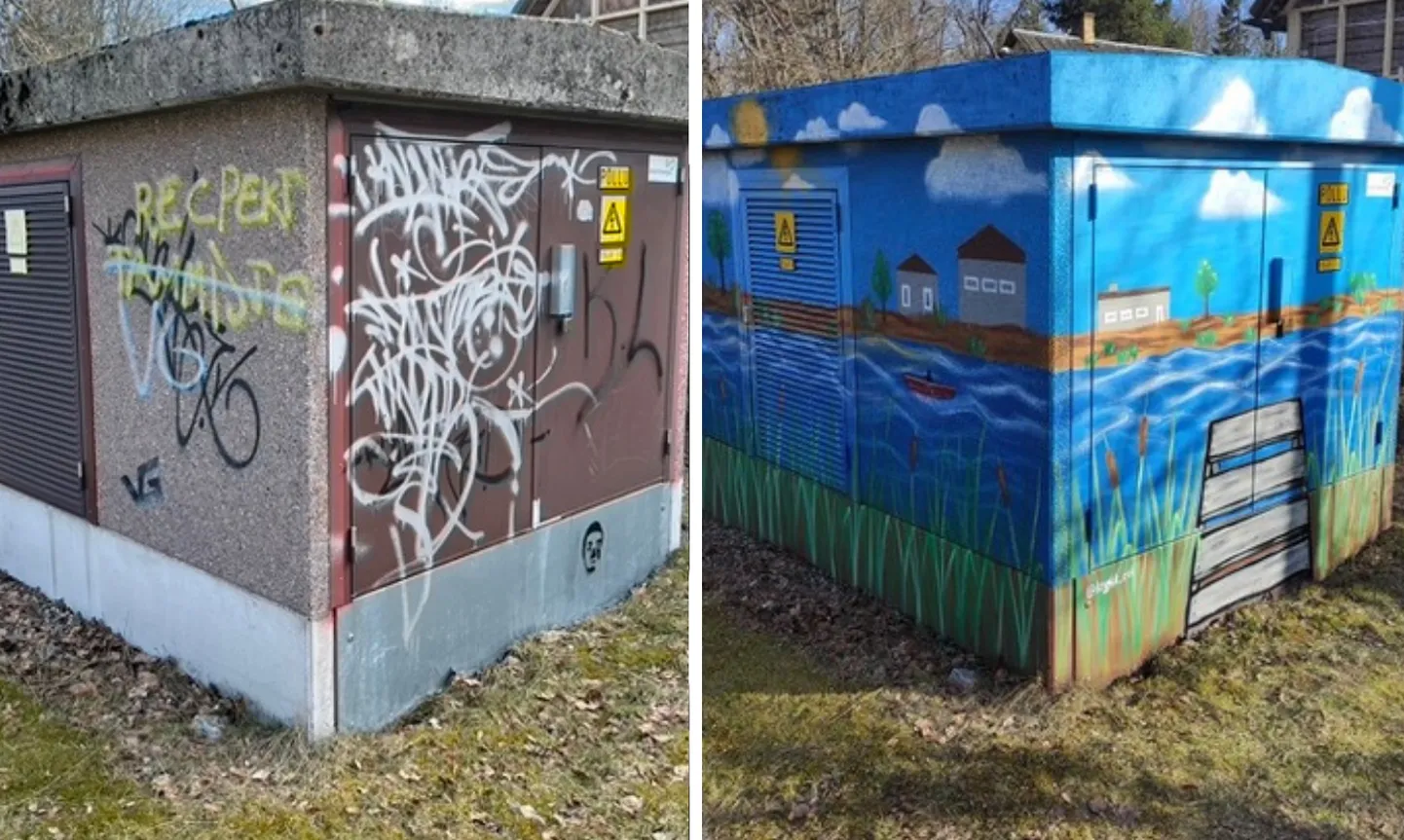 Kohalikud lasid Pärnu Põllu tänava alajaamale maalida lustaka pildi.
