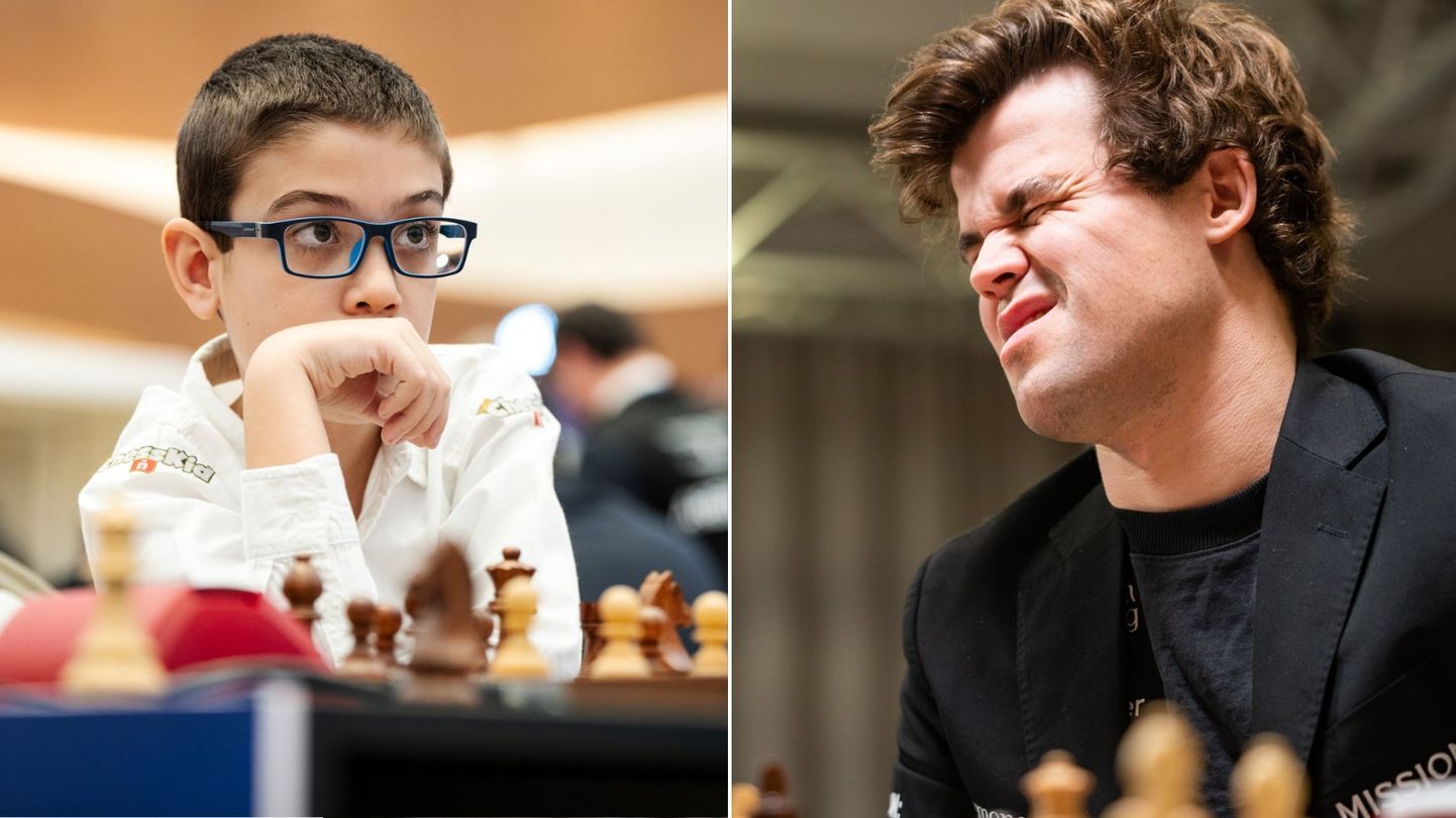 Faustino Oro ja Magnus Carlsen.