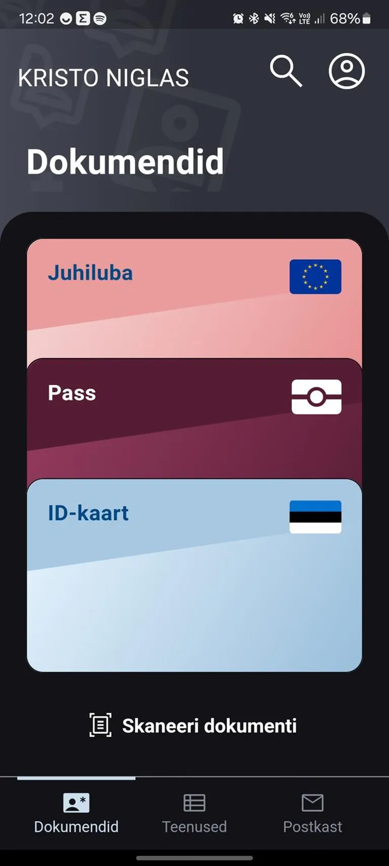 Eesti.ee mobiilirakenduses näeb eri dokumentide kehtivusaega.