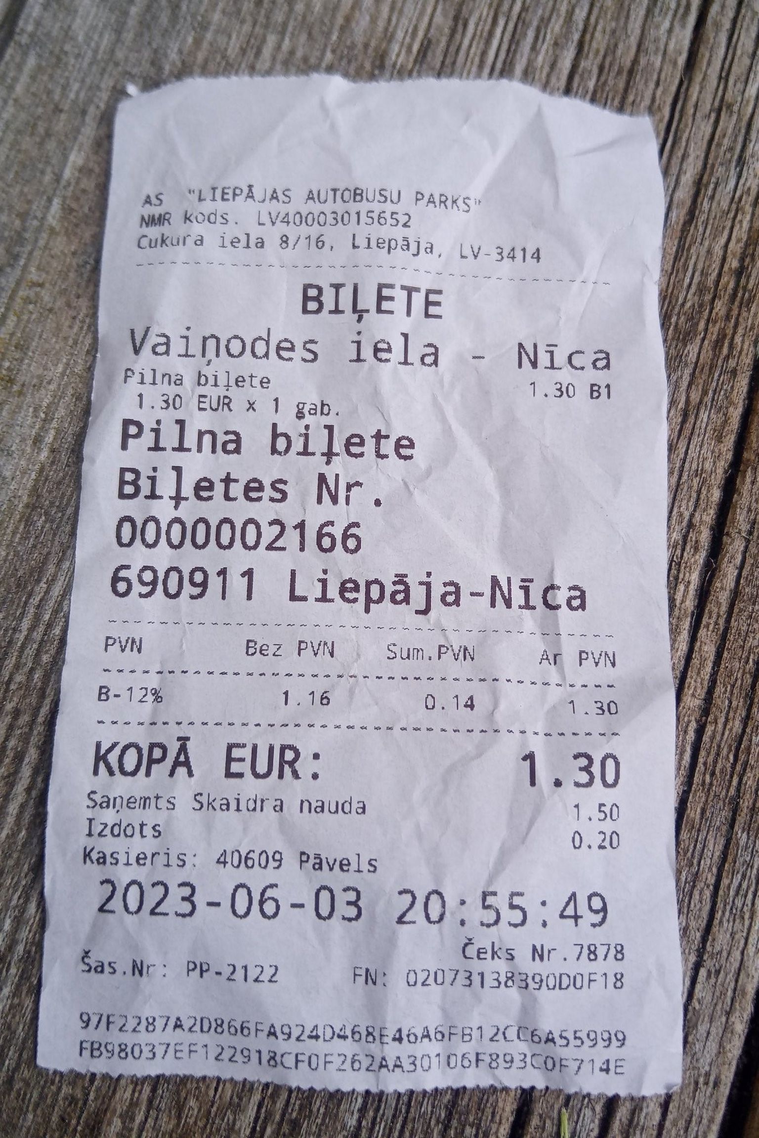 Билет автобусного рейса Лиепая - Ница