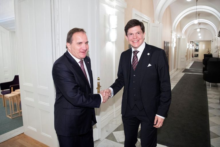Rootsi Sotsiaaldemokraatliku Partei juht Stefan Löfven kohtumas parlamendi esimehe Andreas Norléniga.