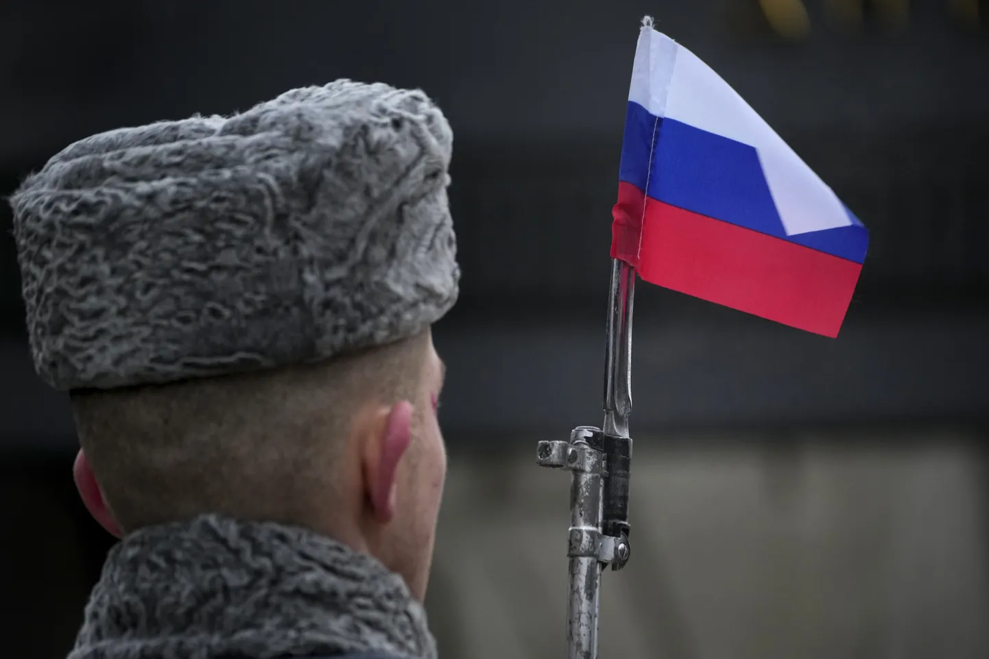 Vene sõdur Vene lipuga.