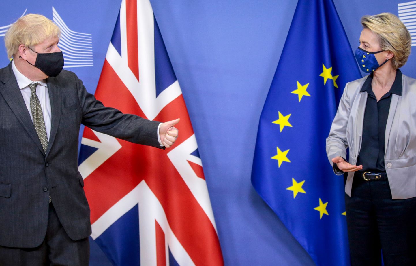 Briti peaminister Boris Johnson (vasakul) ja Euroopa Komisjoni president Ursula von der Leyen (paremal) Brüsselis 9. detsember 2020.