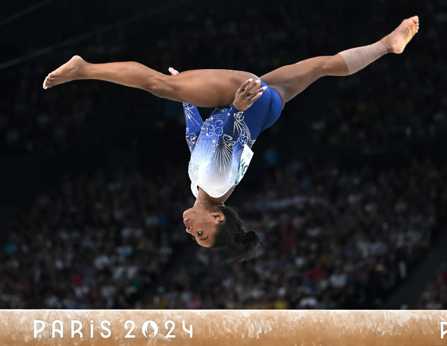 USA iluvõimleja Simone Biles võistles 5. augustil 2024 Pariisi olümpiamängudele poomiharjutuses