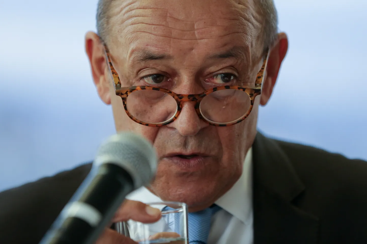 Prantsusmaa välisminister Jean-Yves Le Drian täna ÜRO peakorteris toimunud pressikonverentsil.