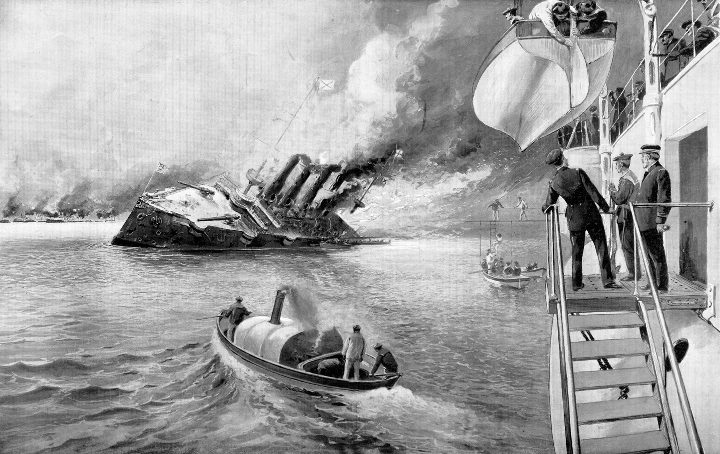 Vene kruiisilaeva uputamine 9. veebruaril artiklis mainitud «Tshempulos» 1904. aasta veebruaris.