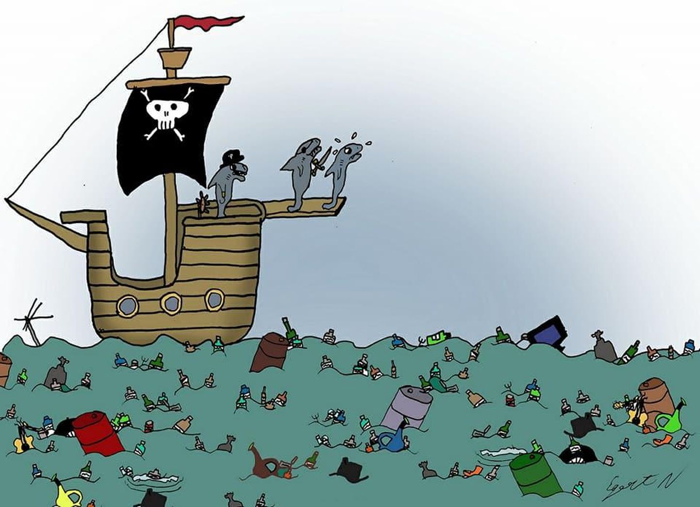 Egert Nemvaltsi piraaditeemaline karikatuur sai Horvaatia laste karikatuurivõistlusel eripreemia FOTO: Egert Nemvalts