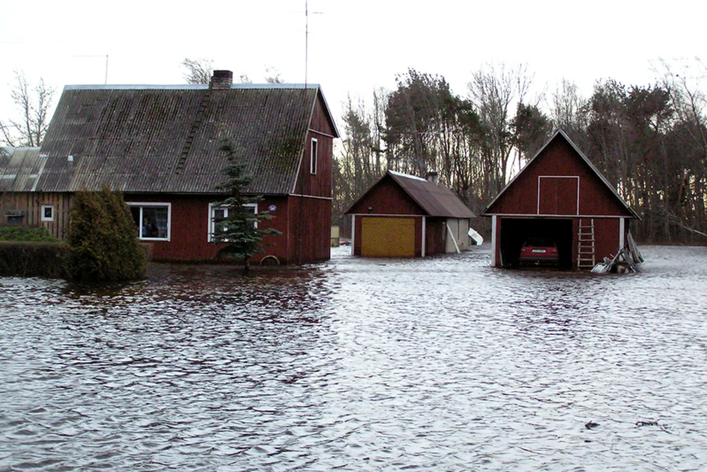 2005. aasta jaanuaritormi tekitatud üleujutus Nasval. Foto illustratiivne, Saaremaa muuseumi kogust (smf4109 110).
