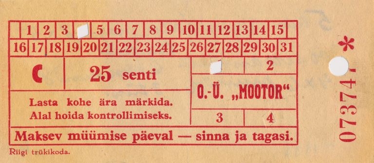 Автобусный билет фирмы "Моотор" 1930-х годов.