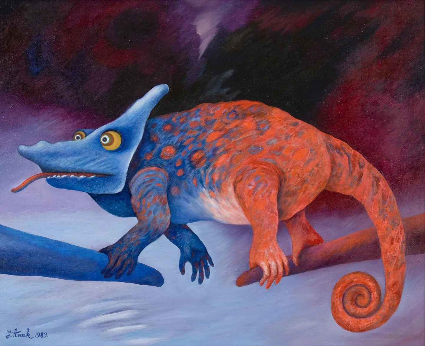 Jüri Arrak (1936). Kameeleoni jalutuskäik. 1989. Õli. Eesti Kunstimuuseum.