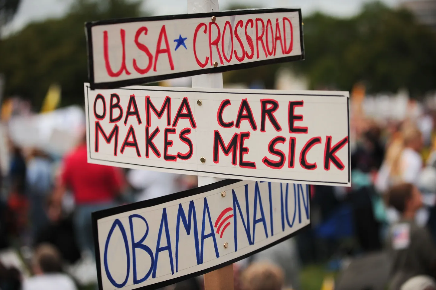 Демонстрация против реформ Обамы.
