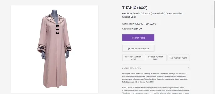 Тонущее пальто&raquo; Кейт Уинслет из &laquo;Титаника&raquo; будет продано за рекордную сумму