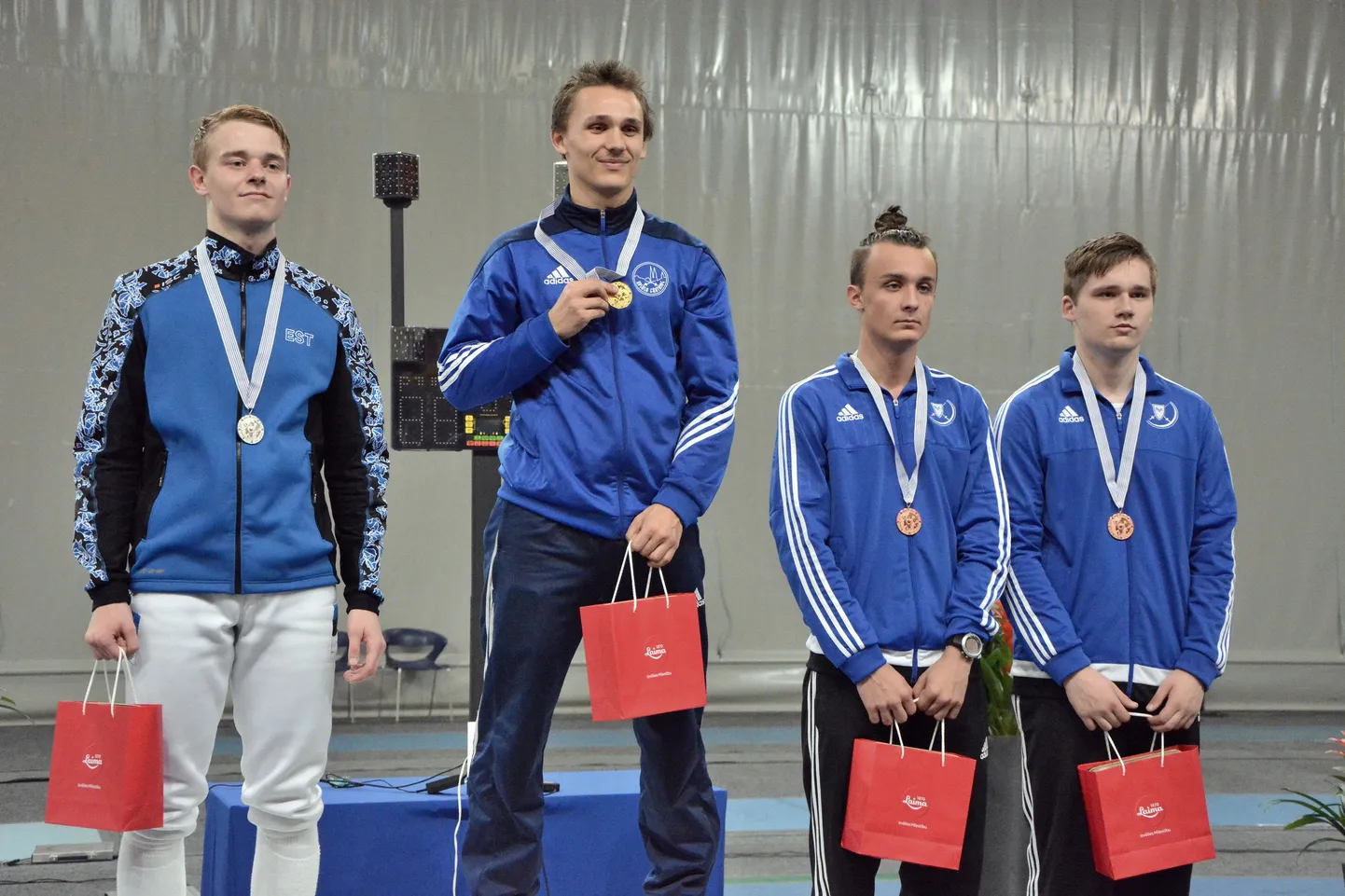 Meesjuunioride esinelik: Ruslan Eskov, Linus Islas Flygare, Andzej Gedzo ja Maksim Serhovets.