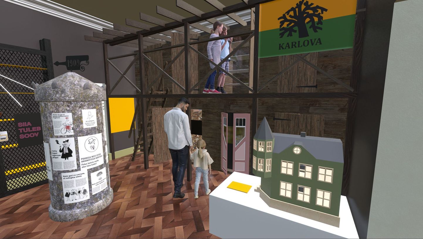 Näituse «Meie Tartu» kujunduse see osa, mille teemaks on Karlova.