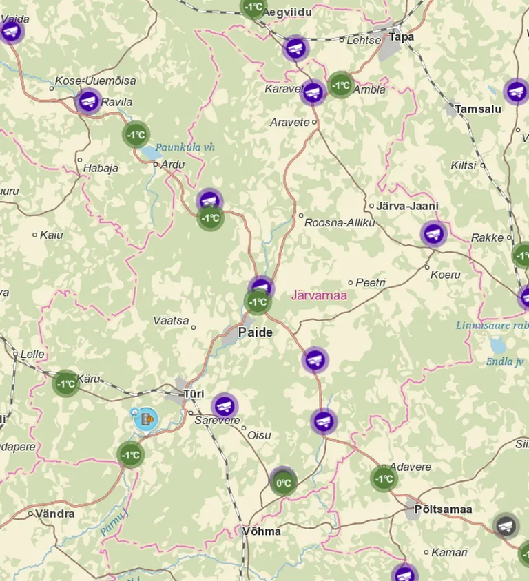 Järvamaal on temperatuur teedel -1 kraadi juures, mis tähendab, et musta jää oht on väga suur