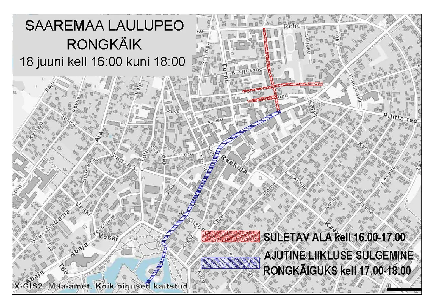 Tänavalõigud, mis suletakse laulupeo rongkäigu ajaks.