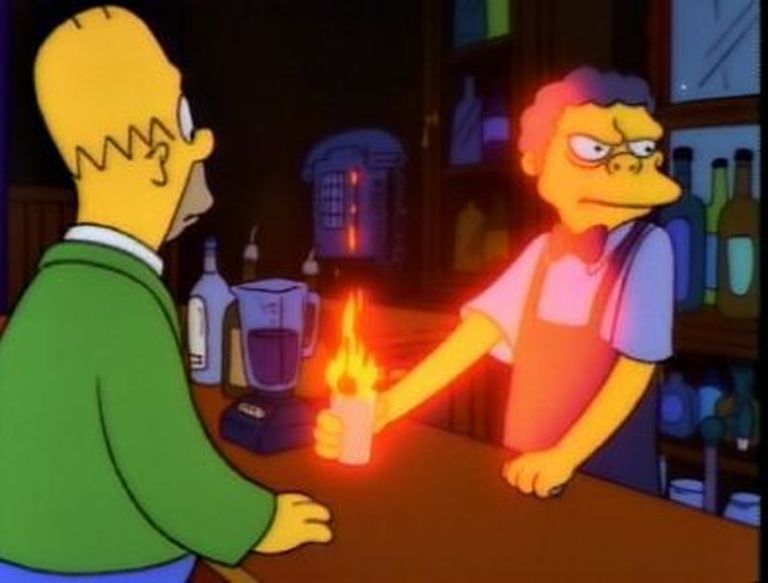 Kaader seriaalist «Simpsonid». Pildil Homer ja Moe