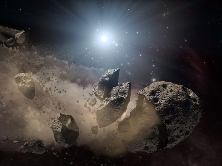 NASA kunstniku arvutijoonistus tükkideks lagunenud asteroidist