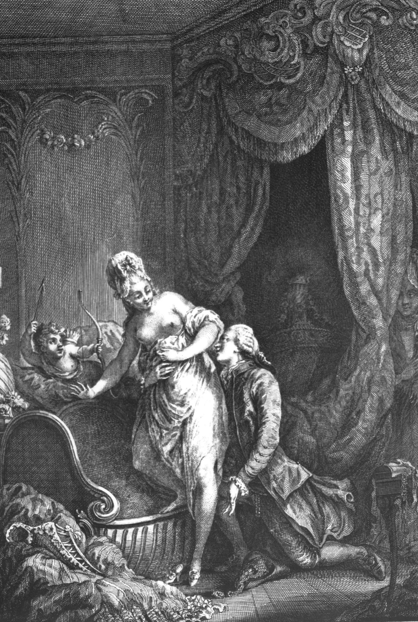 18. sajandi dateerimata joonistus, millel on kujutatud Giacomo Casanovat daami võrgutamas