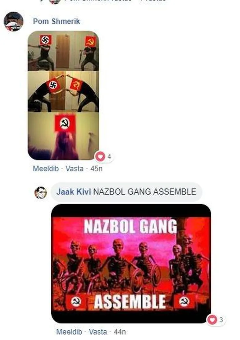 Sisenaljad ja natsionaalbolševike meemid. Sinise Äratuse liikmetel ja trollidel on ka sarnane huumorimeel.