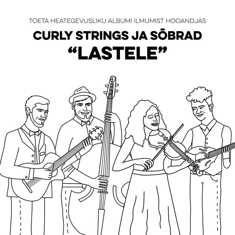 Curly Stringsi ja sõprade heategevusliku albumi “Lastele” värvimisraamatu illustratsioon