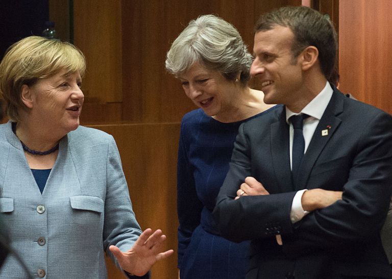 Saksa kantsler Angela Merkel, Briti peaminister Theresa May ja Prantsuse president Emmanuel Macron.