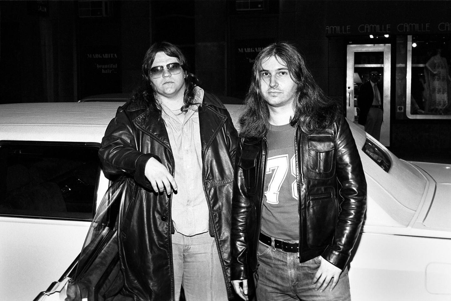 **FILE PHOTO** Jim Steinman Has Passed Away at 73.

Meatloaf & Jim Steinman arriving for a radio interview at WMMR to promote the album Bat Out of Hell.
Philadelphia, PA,March, 1977.
CAP/MPI09
©MPI09/Capital Pictures