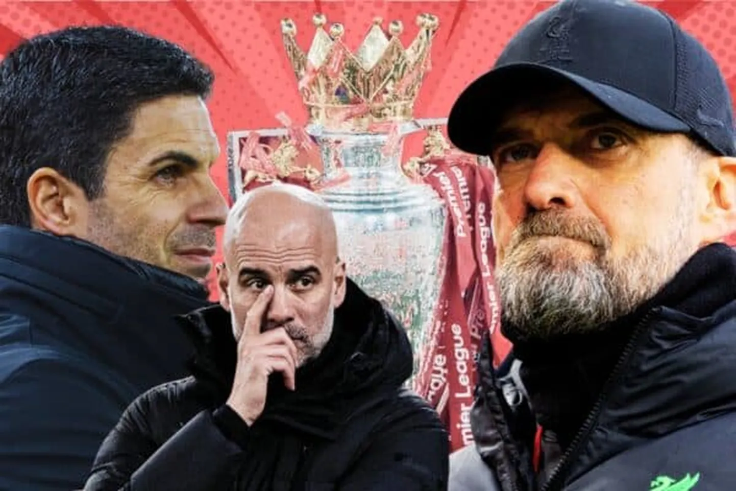 Mikel Arteta (vasakult), Pep Guardiola ja Jürgen Klopp peavad kolmekesi jahti Premier League'i trofee peale.