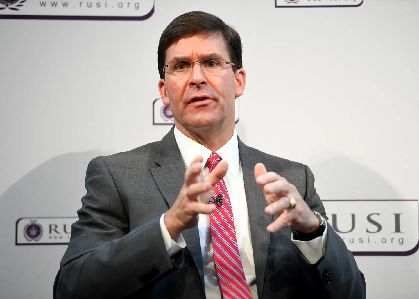 USA kaitseminister Mark Esper reedel Londonis Briti mõttekojas RUSI esinemas.