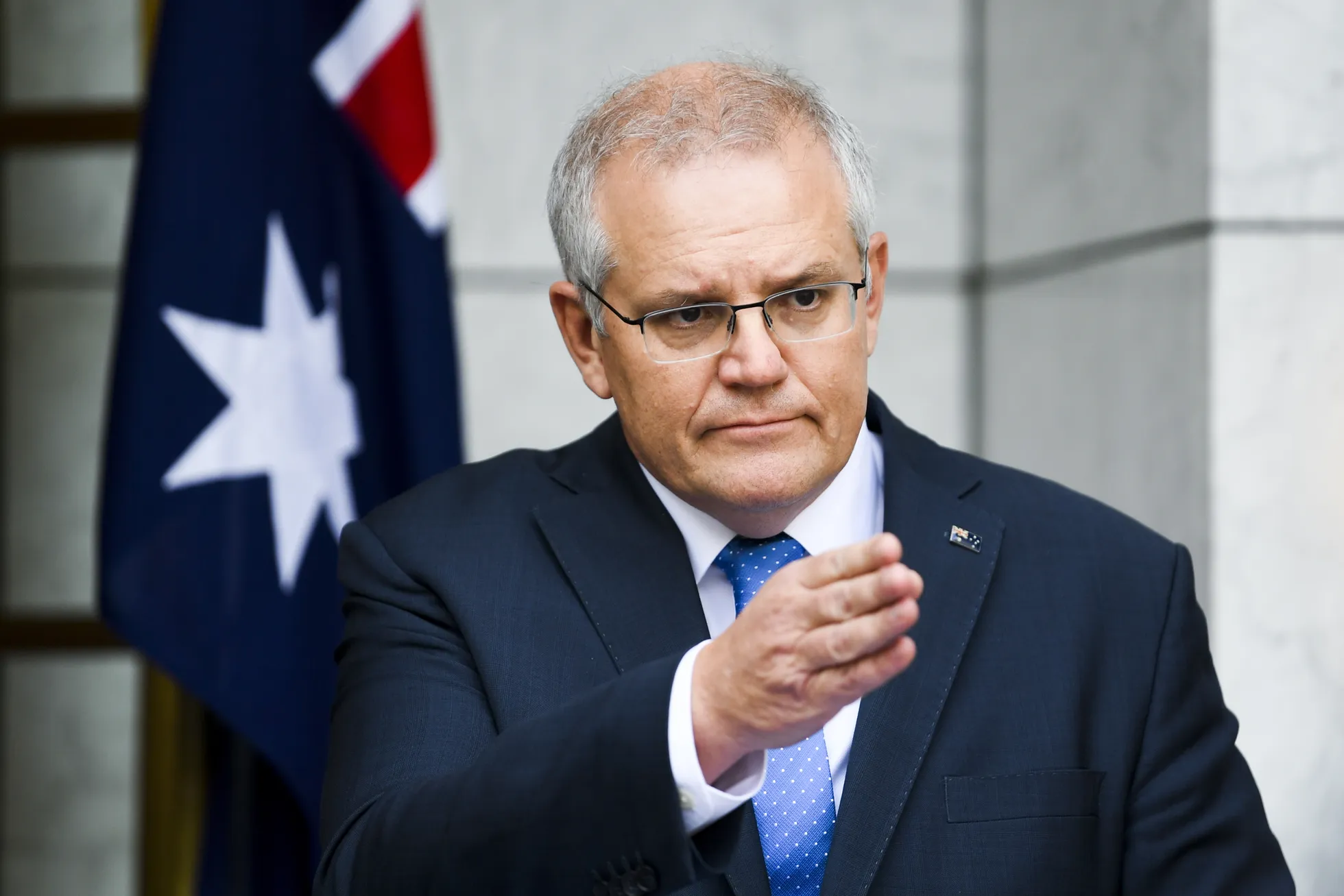 Austraalia peaminister Scott Morrison juuli alguses peetud pressikonverentsil.