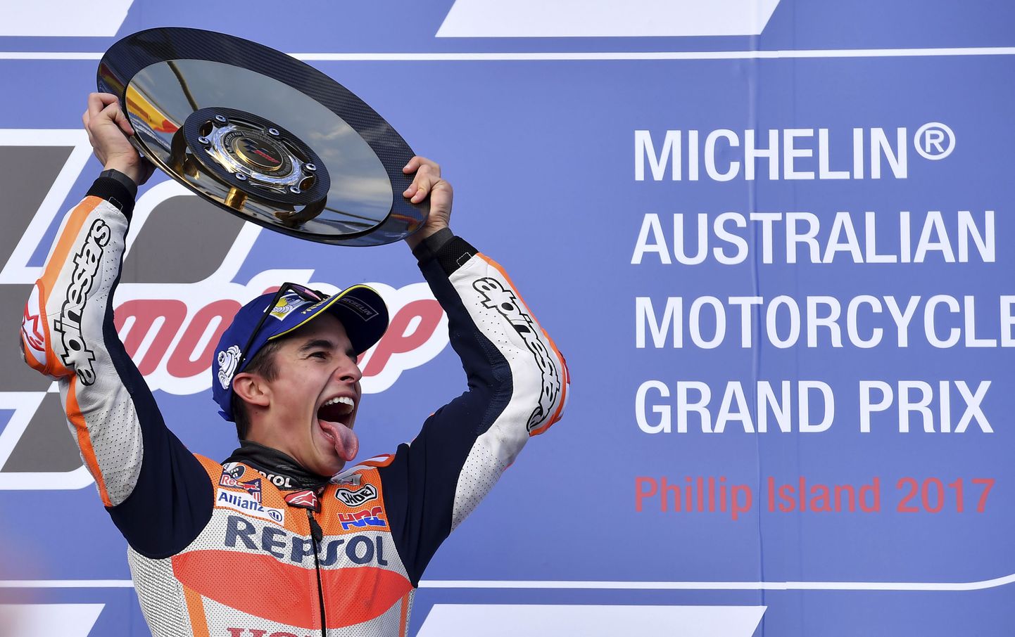 Marc Marquez tähistamas Austraalia GP võitu.