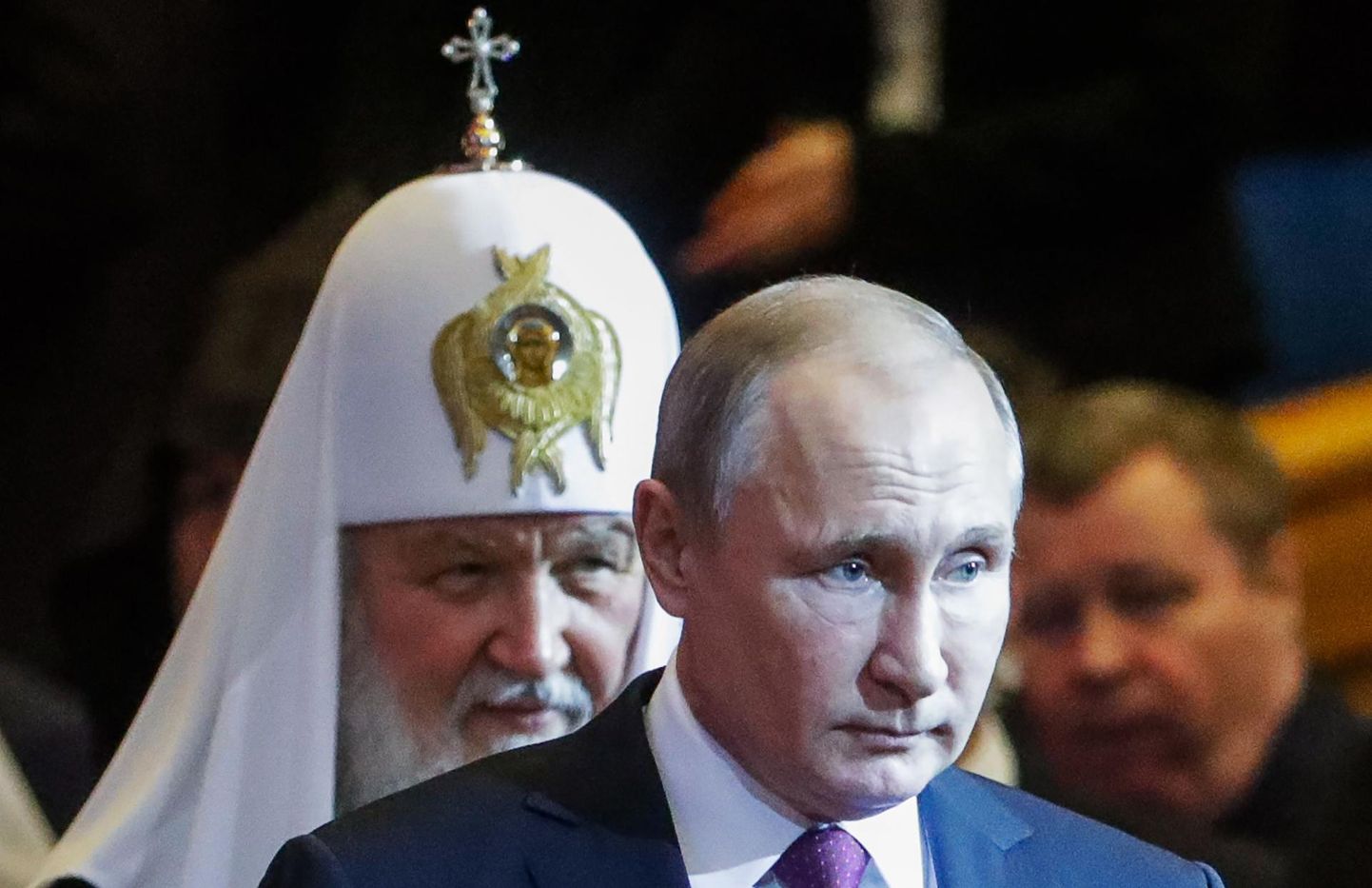 Patriarh Kirill, kes tegi ettepaneku jumala nimi põhiseadusesse kirjutada, ja Venemaa president Vladimir Putin. 