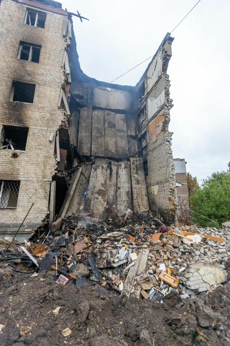 A residential building in Bahmut, where two people died due to bombs dropped from Russian planes.