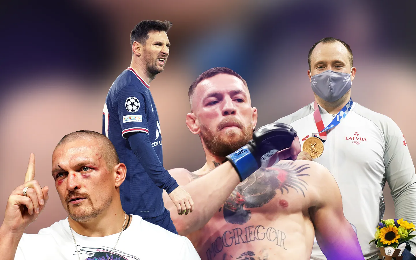 Oleksandrs Usiks, Lionels Mesi, Konors Makgregors un Artūrs Plēsnieks.