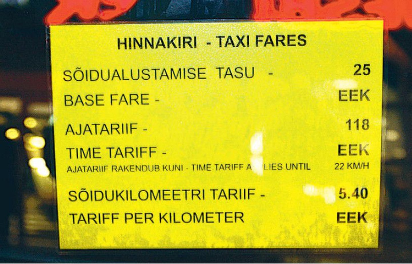 Laki Takso hinnakiri Tallinnas.