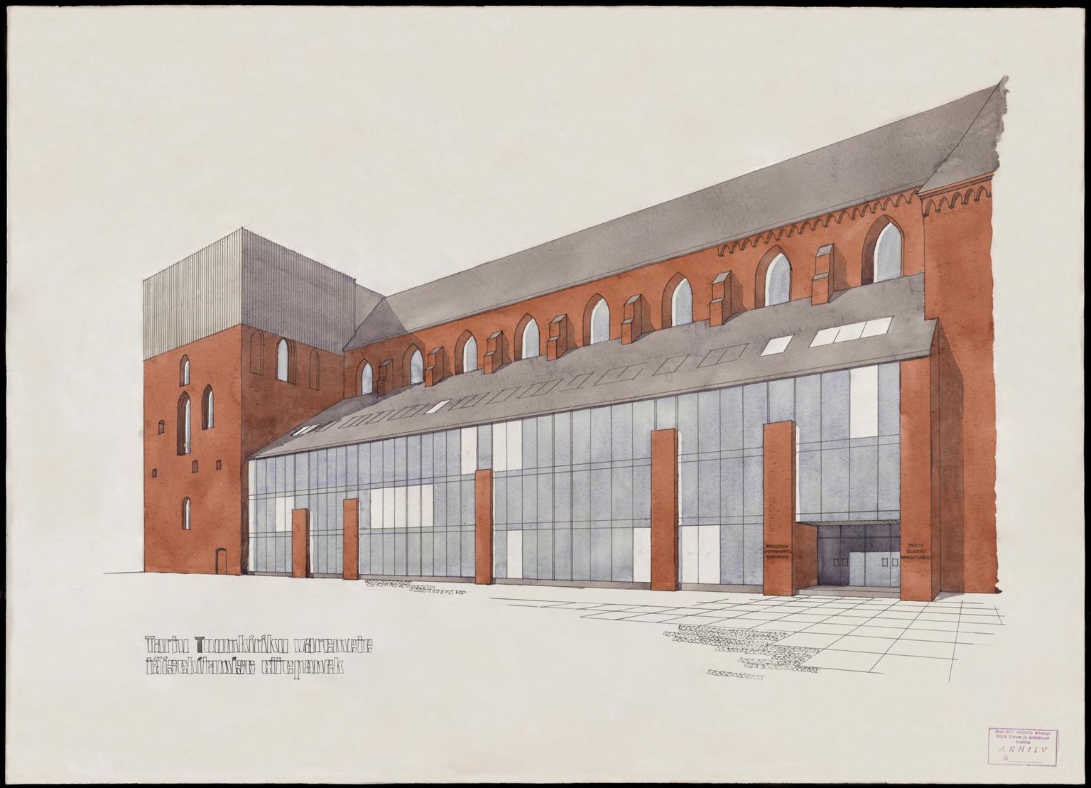 Arhitekt Rein Zobeli projekt ajaloolise toomkiriku ümberehitamiseks kaasaegseks raamatukoguks. Kasutusele oli plaanis võtta nii varemete osa kui ka tornid. 1962.