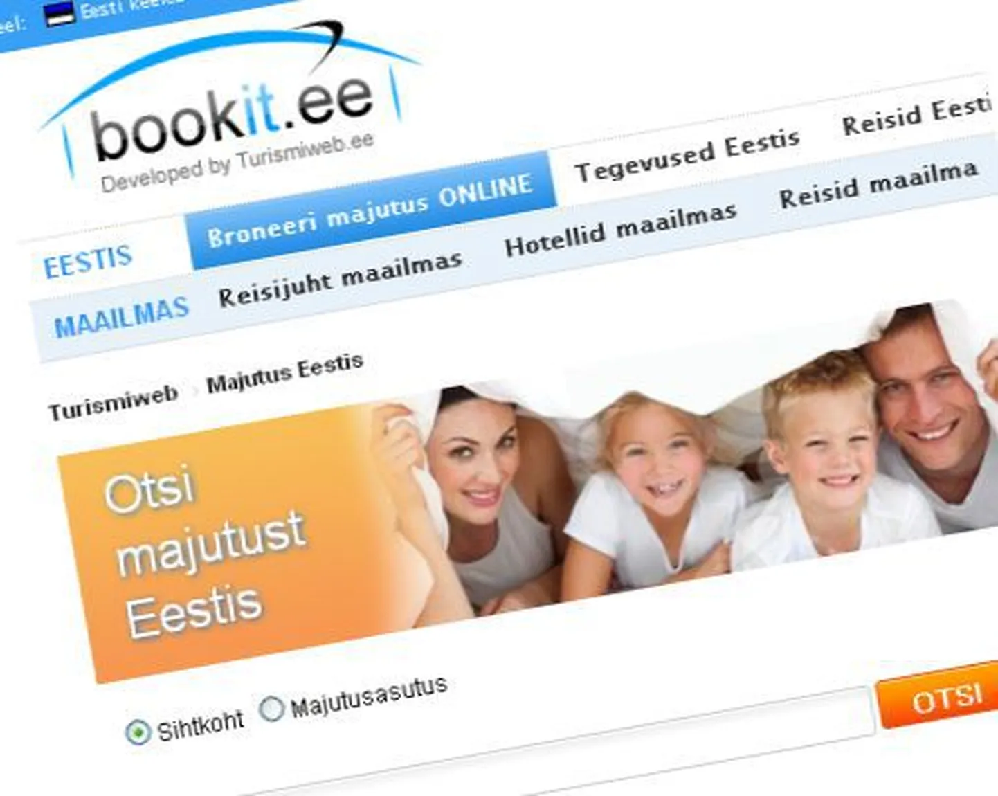 Fragment uue broneerimiskeskkonna Bookit.ee avalehelt.