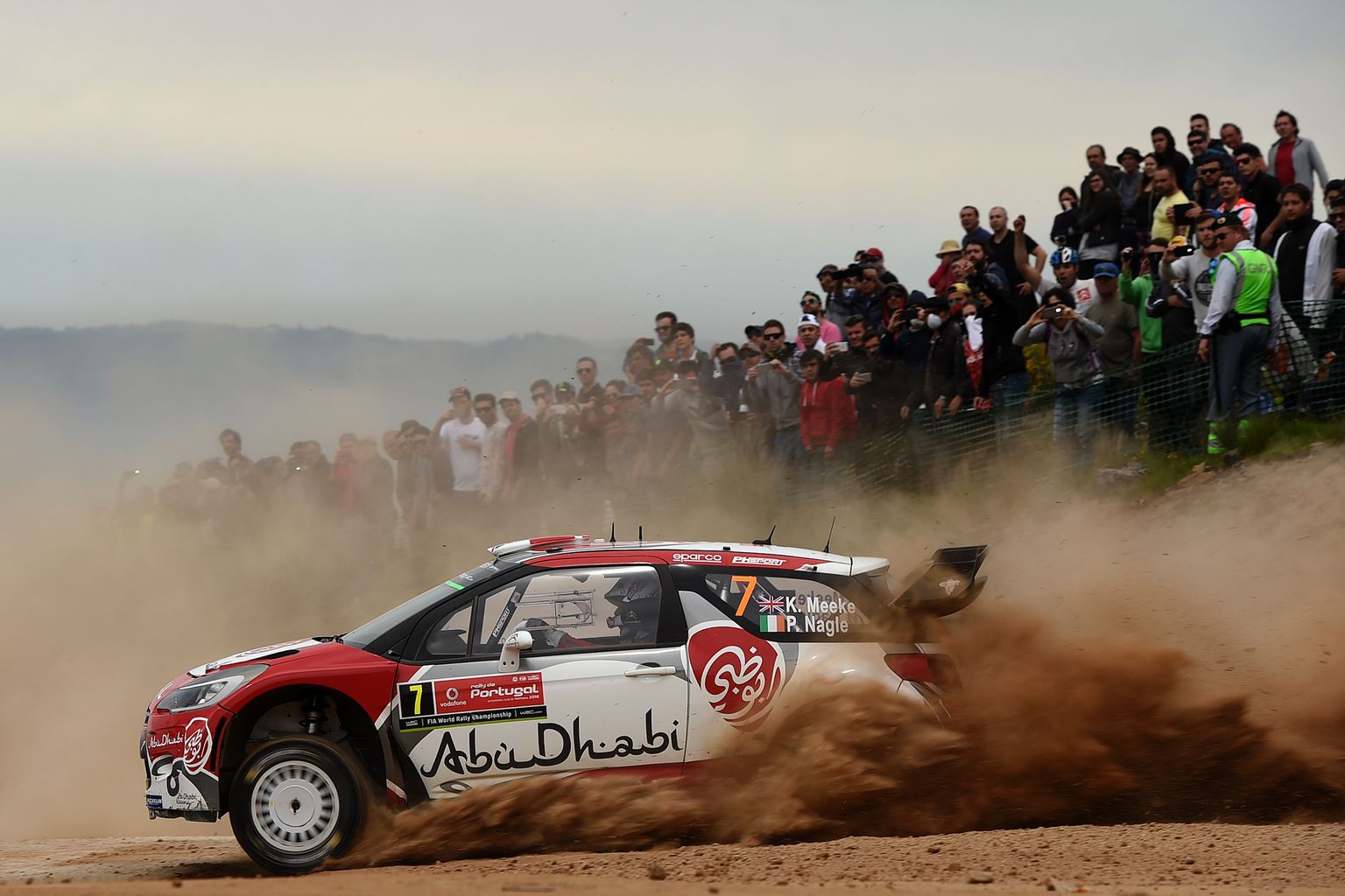 British driver Kris Meeke and British co-driver Paul Nagle steer their Citroen DS3 WRC near Amarante on May 21, 2016, during the third stage of the Portuguese WCR rally. / AFP PHOTO / FRANCISCO LEONG