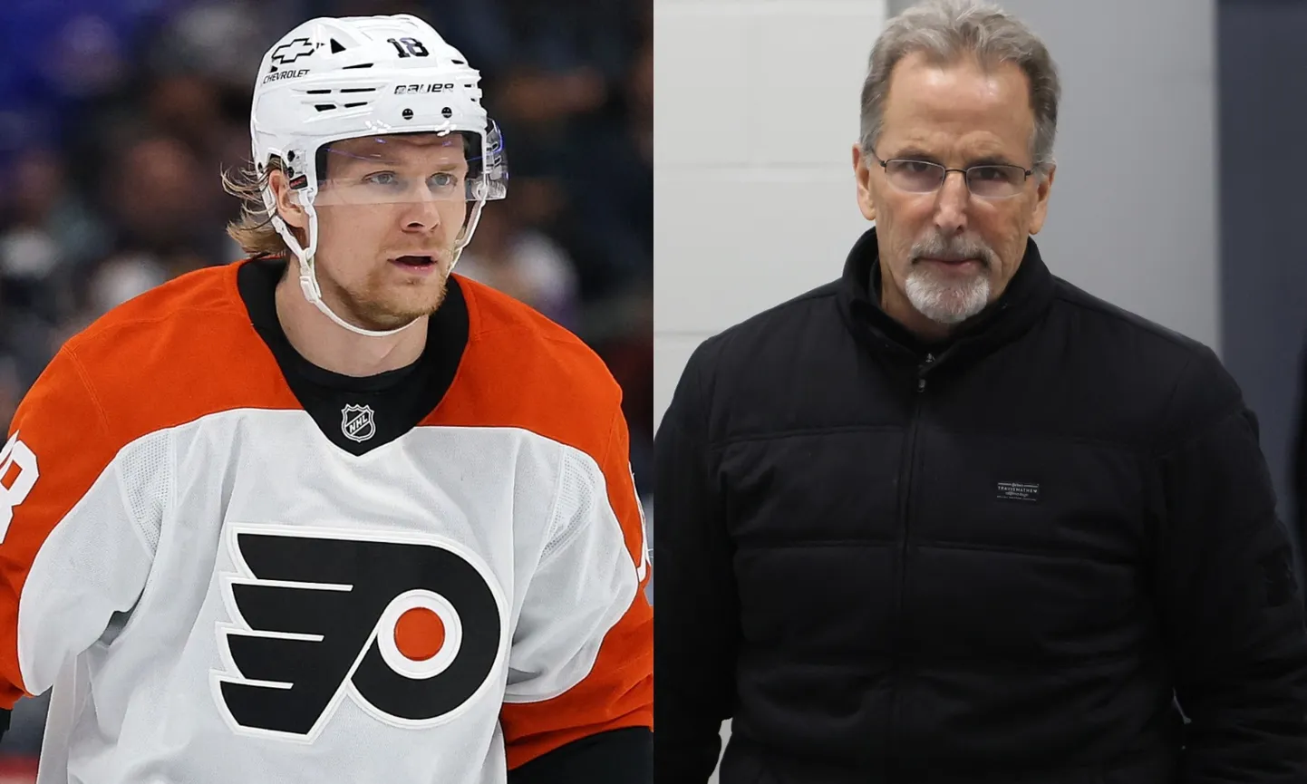 Latvijas hokejists Rodrigo Ābols un NHL treneris Džons Tortorella