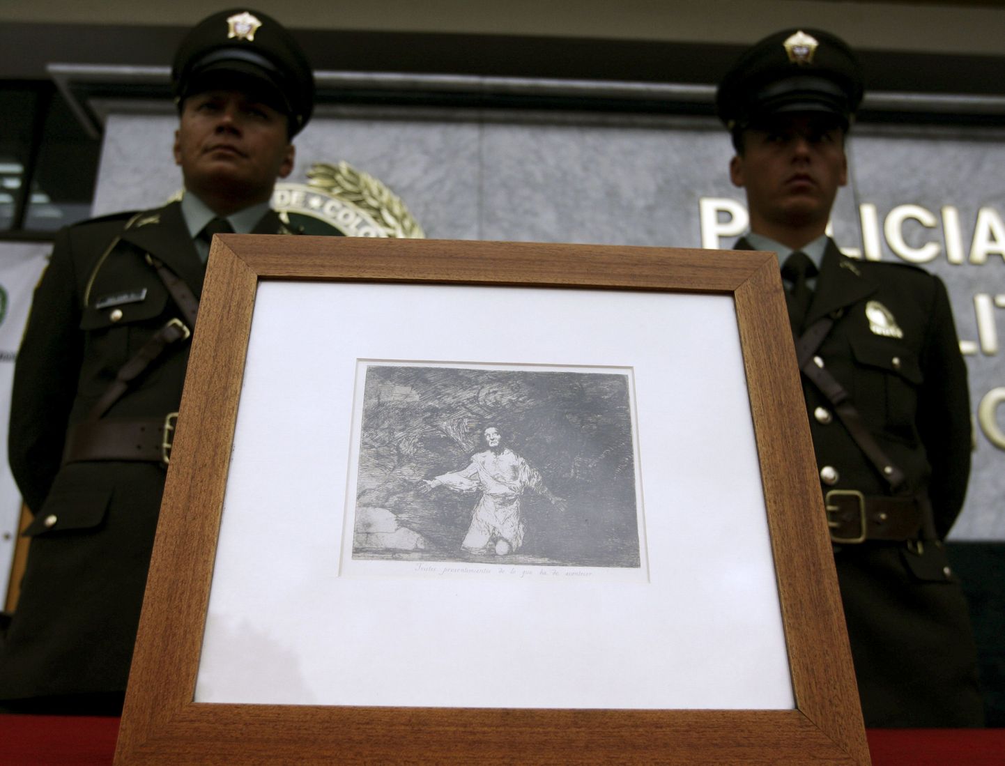 Colombia politseinikud uuesti üles leitud Francisco de Goya sõjakoleduste sarja kuuluva gravüüriga «Halb eelaimus sellest, mis tulema peab».
