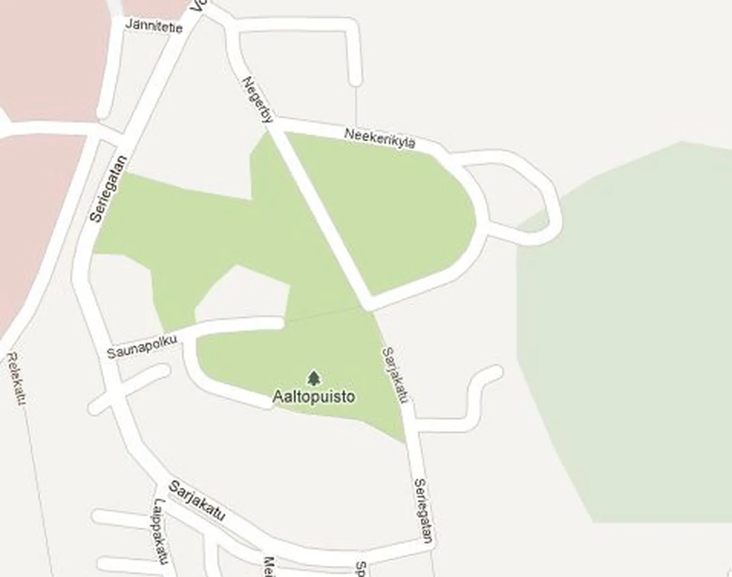 Neekerikylä tänav ja Aaltopuisto Vaasas.